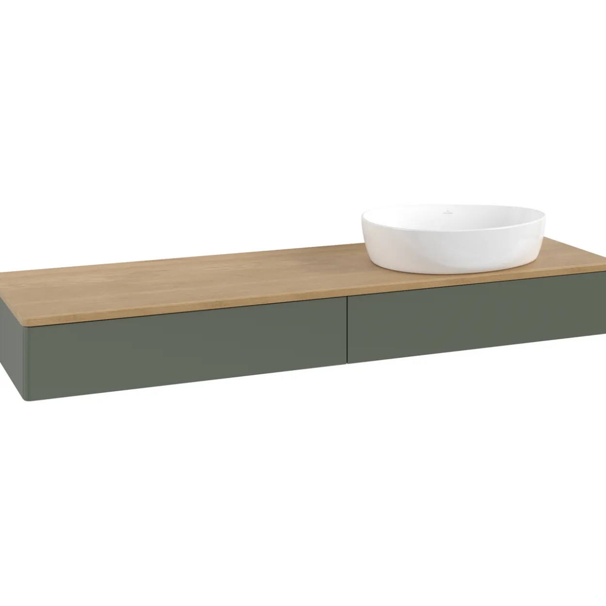V&b antao servantskap 2 skuffer glatt 1600x190x500 høyre u/kranhull grønn/eik