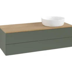 V&b antao servantskap 2 skuffer glatt 1200x360x500 høyre u/kranhull grønn/eik