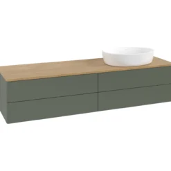 V&b antao servantskap 4 skuffer glatt 1600x360x500 høyre u/kranhull grønn/eik