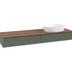 V&b antao servantskap 2 skuffer glatt 1600x190x500 høyre u/kranhull grønn/valnøtt