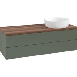 V&b antao servantskap 2 skuffer glatt 1200x360x500 høyre u/kranhull grønn/valnøtt