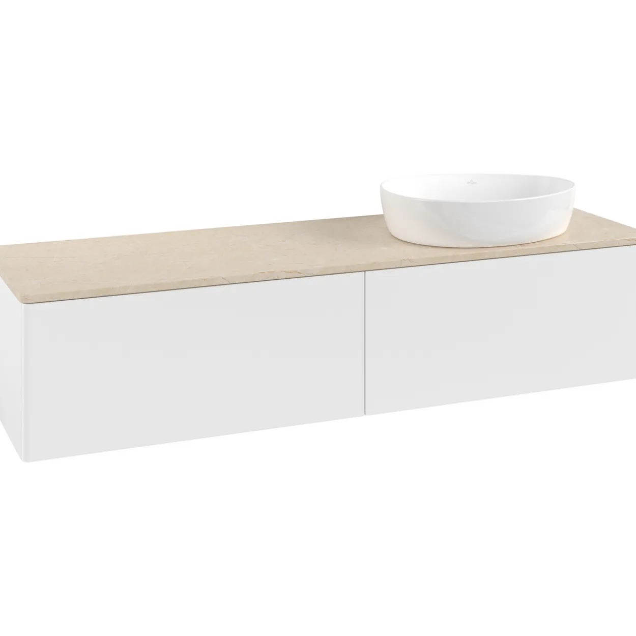 V&b antao servantskap 2 skuffer glatt 1600x360x500 høyre u/kranhull matt hvit/créme