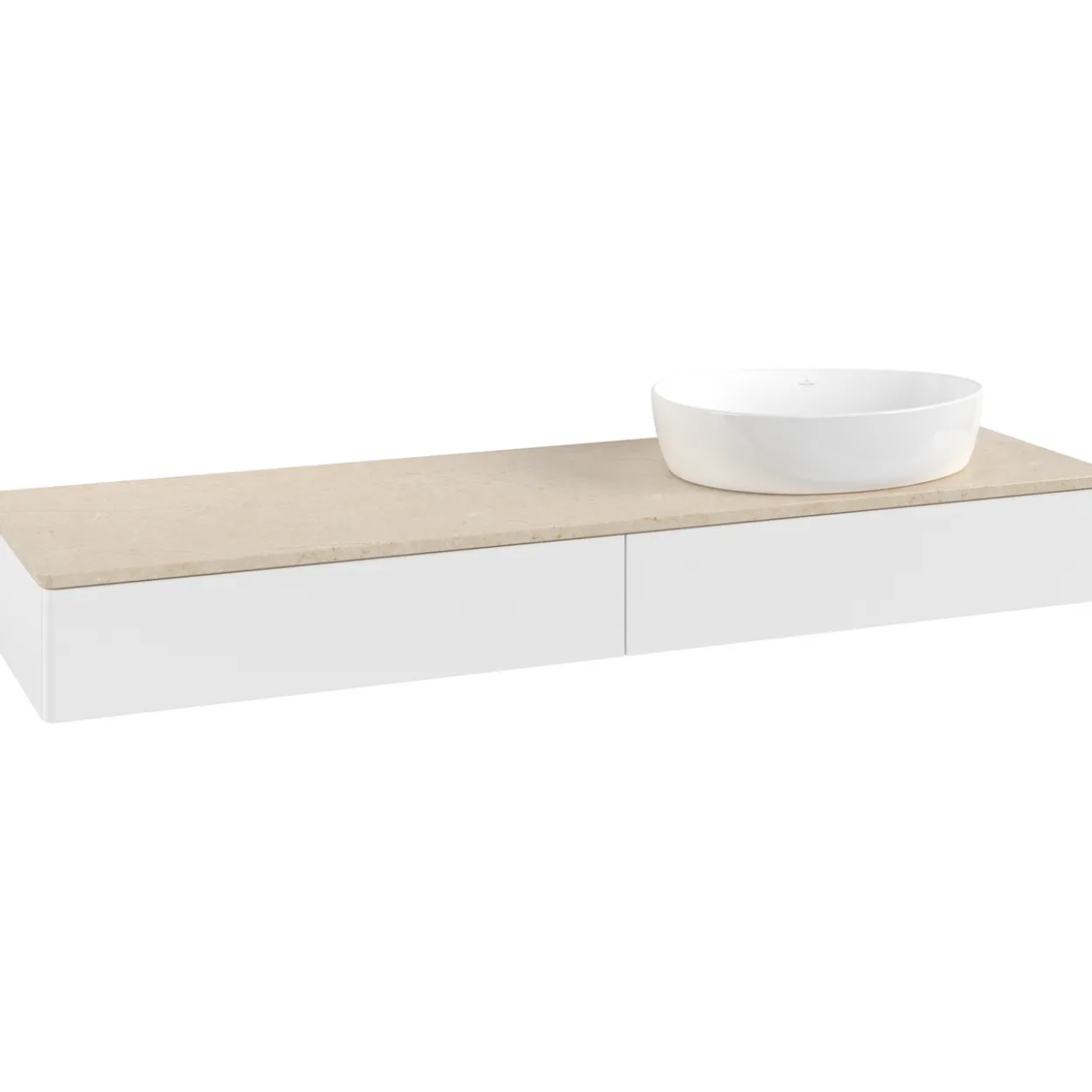 V&b antao servantskap 2 skuffer glatt 1600x190x500 høyre u/kranhull matt hvit/créme