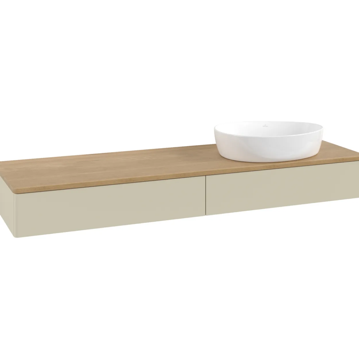 V&b antao servantskap 2 skuffer glatt 1600x190x500 høyre u/kranhull silkegrå/eik