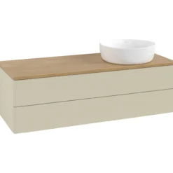 V&b antao servantskap 2 skuffer glatt 1200x360x500 høyre u/kranhull silkegrå/eik
