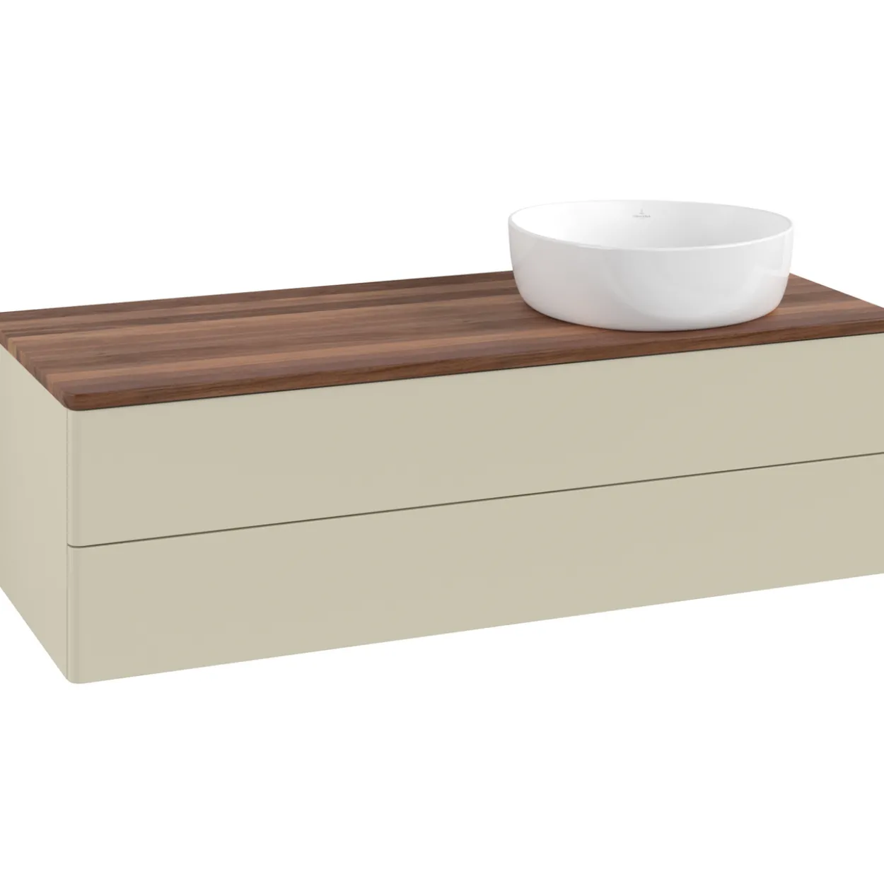 V&b antao servantskap 2 skuffer glatt 1200x360x500 høyre u/kranhull silkegrå/valnøtt