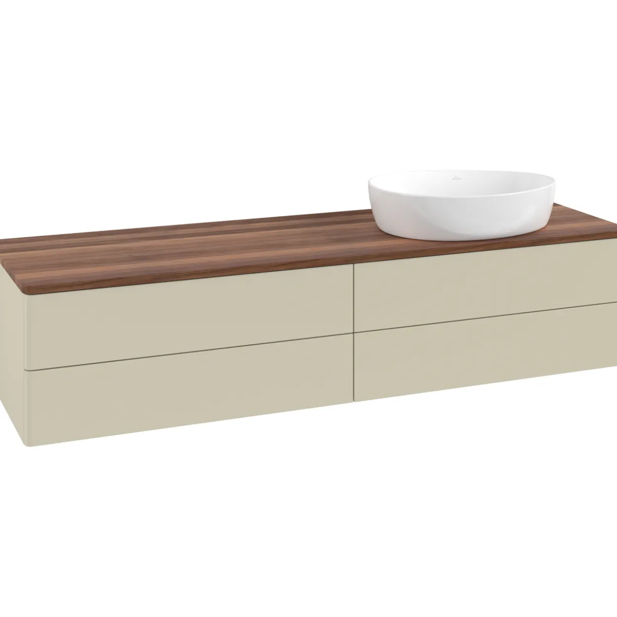 V&b antao servantskap 4 skuffer glatt 1600x360x500 høyre u/kranhull silkegrå/valnøtt