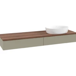 V&b antao servantskap 2 skuffer glatt 1600x190x500 høyre u/kranhull stengrå/valnøtt
