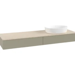 V&b antao servantskap 2 skuffer glatt 1600x190x500 høyre u/kranhull stengrå/créme