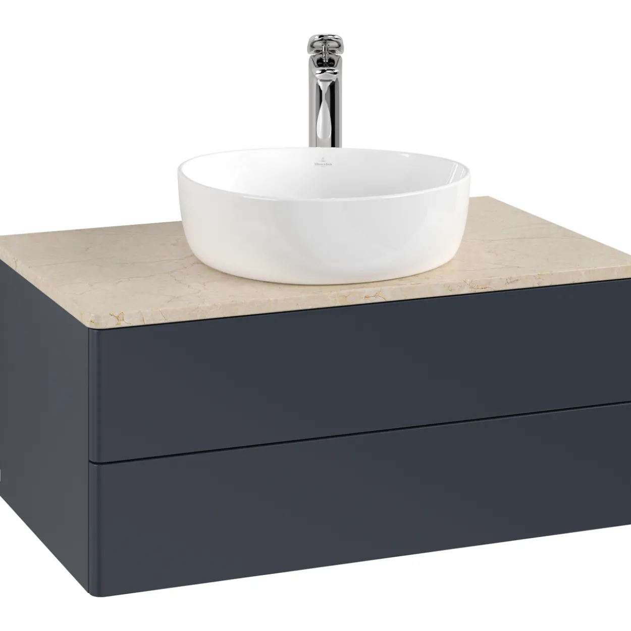 V&b antao servantskap 2 skuffer glatt 800x360x500 m/kranhull blå/créme