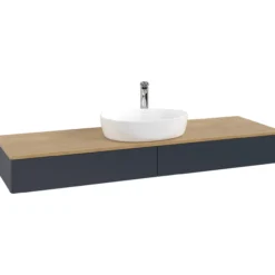 V&b antao servantskap 2 skuffer glatt 1600x190x500 m/kranhull blå/eik