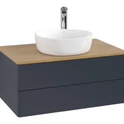 V&b antao servantskap 2 skuffer glatt 800x360x500 m/kranhull blå/eik