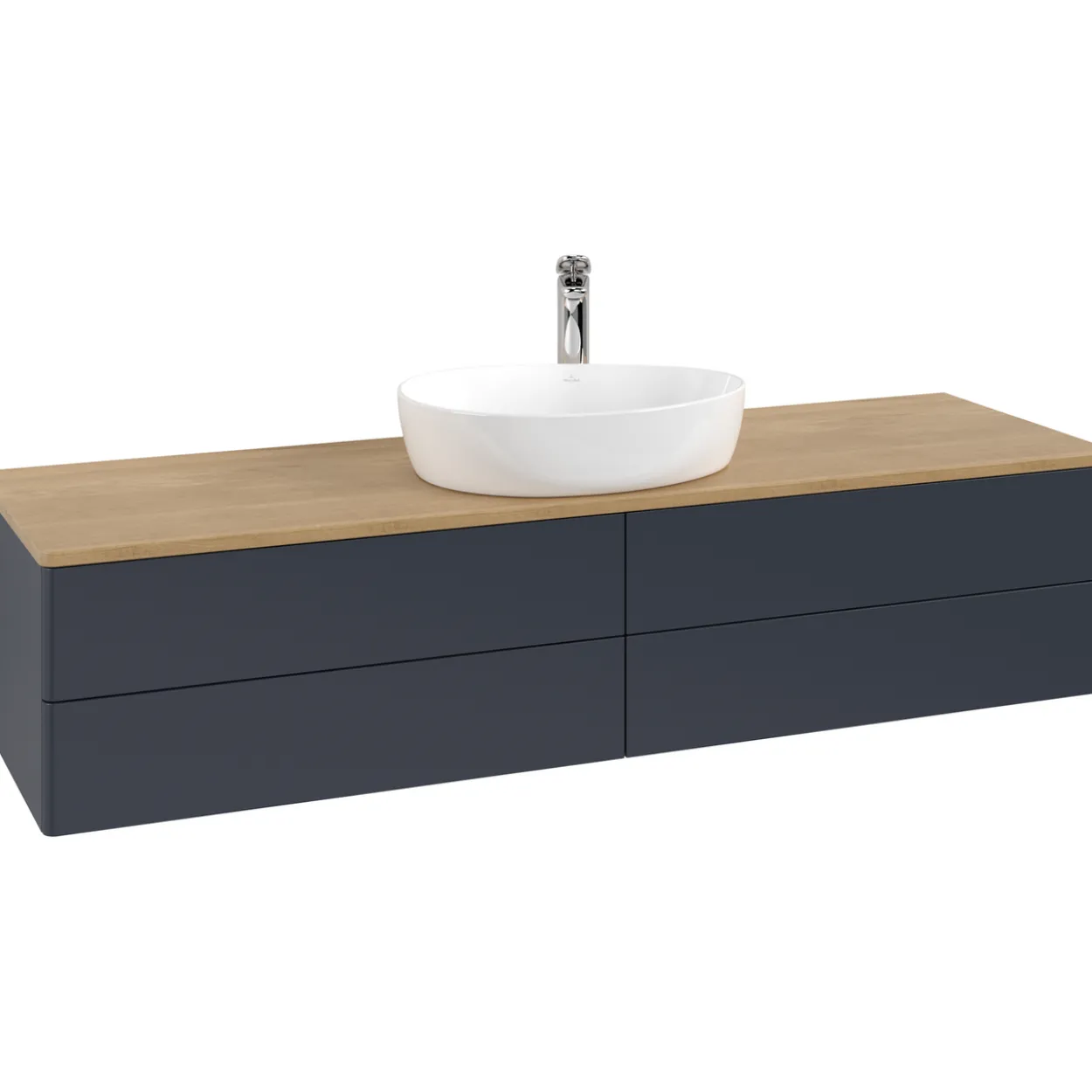 V&b antao servantskap 4 skuffer glatt 1600x360x500 m/kranhull blå/eik