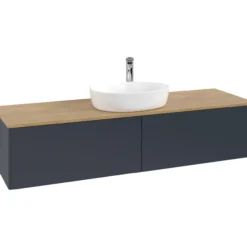 V&b antao servantskap 2 skuffer glatt 1600x360x500 m/kranhull blå/eik