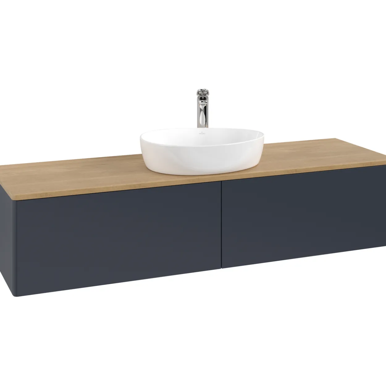 V&b antao servantskap 2 skuffer glatt 1600x360x500 m/kranhull blå/eik