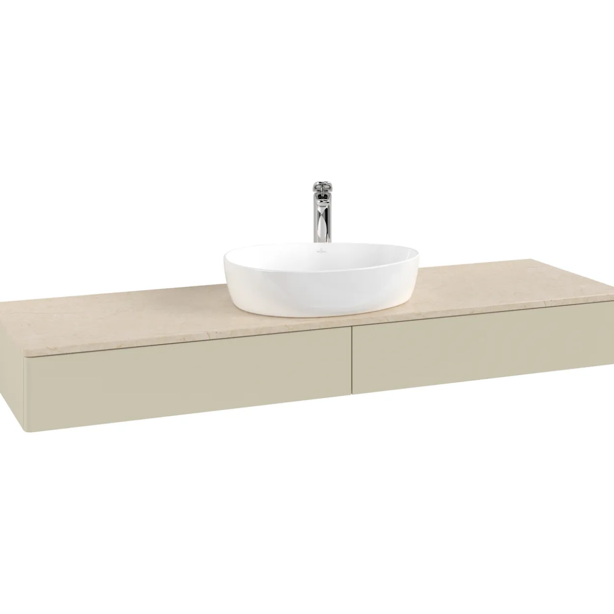 V&b antao servantskap 2 skuffer glatt 1600x190x500 m/kranhull silkegrå/créme