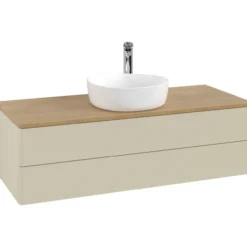 V&b antao servantskap 2 skuffer glatt 1200x360x500 m/kranhull silkegrå/eik