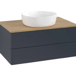 V&b antao servantskap 2 skuffer glatt 800x360x500 u/kranhull blå/eik