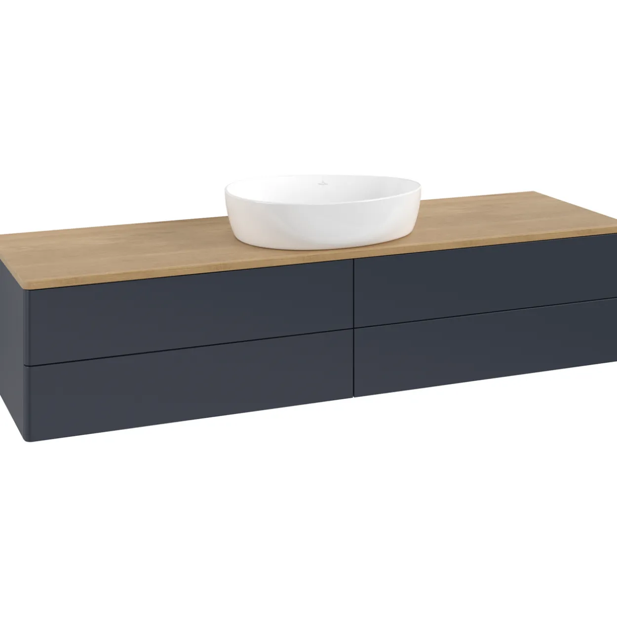 V&b antao servantskap 4 skuffer glatt 1600x360x500 u/kranhull blå/eik