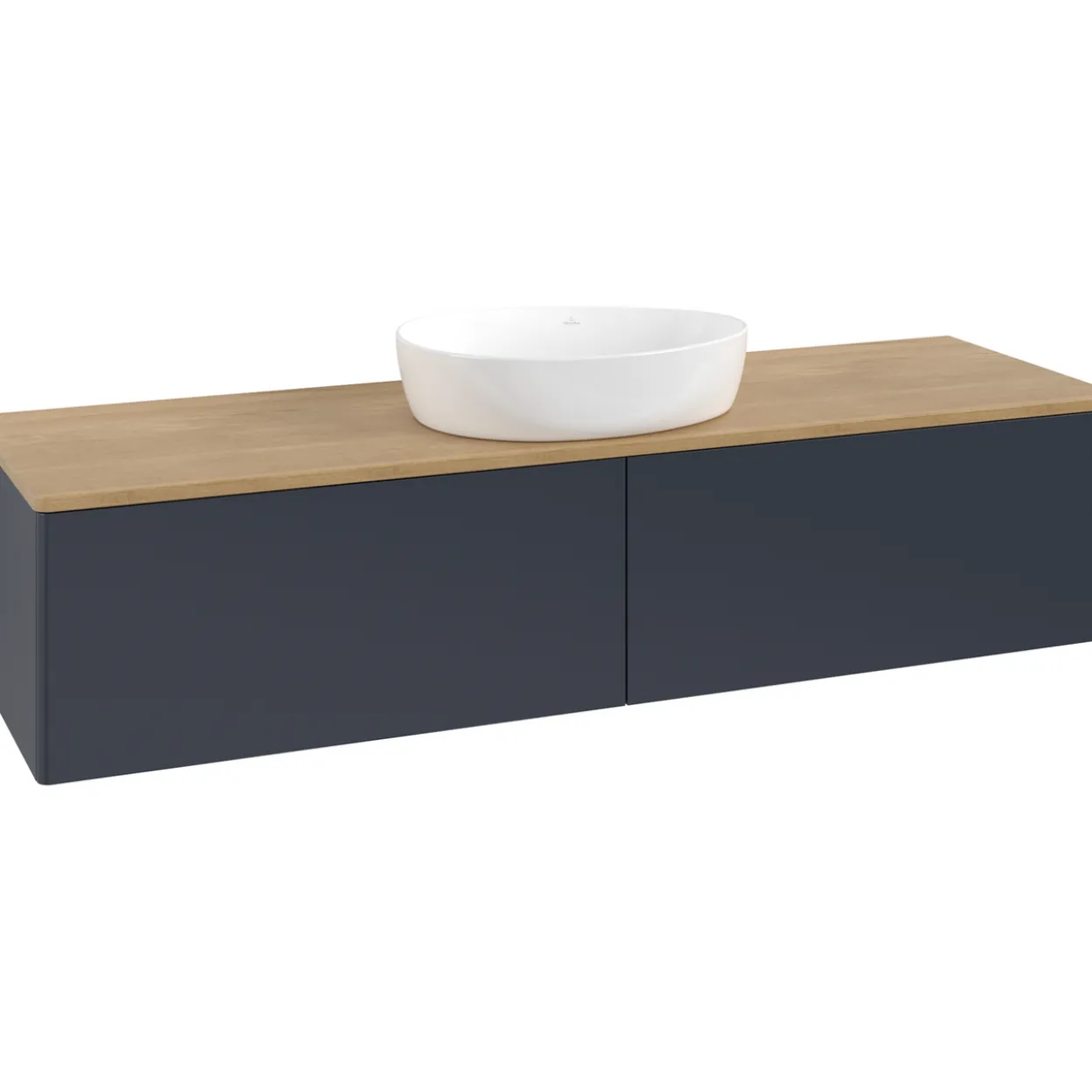 V&b antao servantskap 2 skuffer glatt 1600x360x500 u/kranhull blå/eik