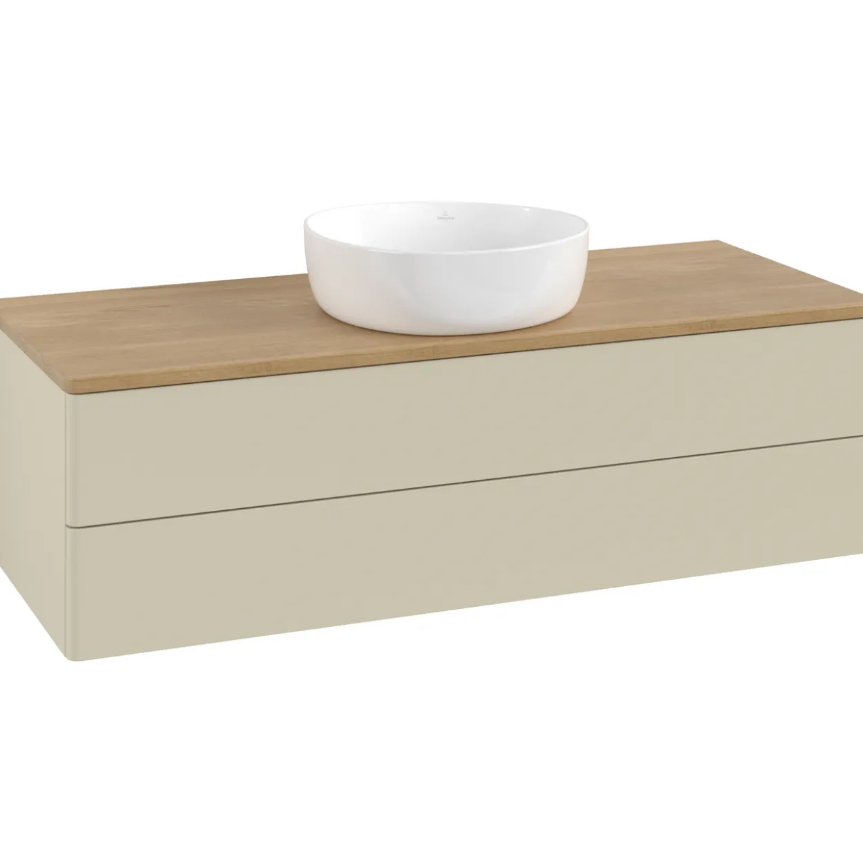 V&b antao servantskap 2 skuffer glatt 1200x360x500 u/kranhull silkegrå/eik