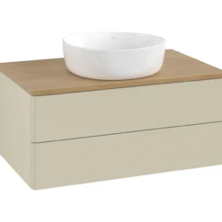 V&b antao servantskap 2 skuffer glatt 800x360x500 u/kranhull silkegrå/eik