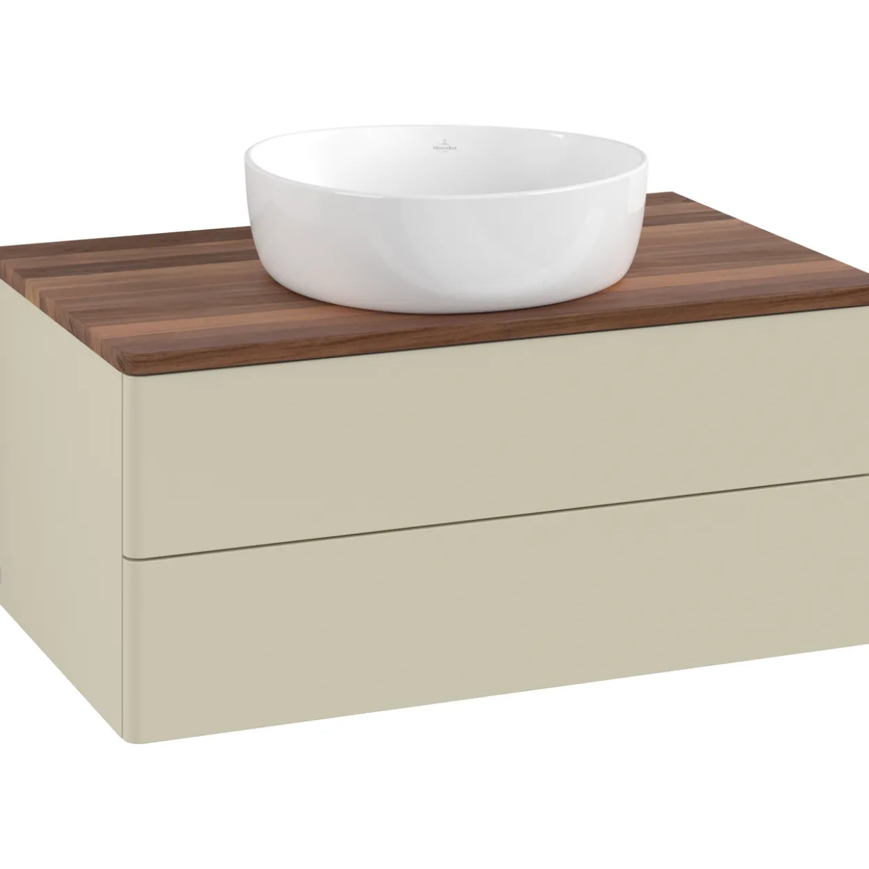 V&b antao servantskap 2 skuffer glatt 800x360x500 u/kranhull silkegrå/valnøtt
