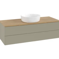 V&b antao servantskap 2 skuffer glatt 1200x360x500 u/kranhull stengrå/eik