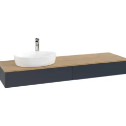 V&b antao servantskap 2 skuffer glatt 1600x190x500 venstre m/kranhull blå/eik