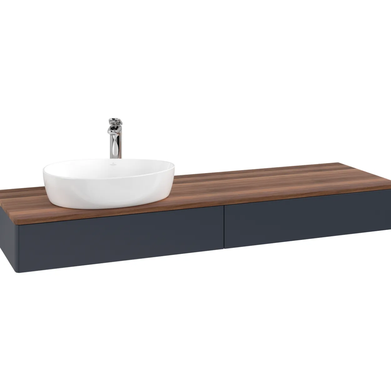 V&b antao servantskap 2 skuffer glatt 1600x190x500 venstre m/kranhull blå/valnøtt