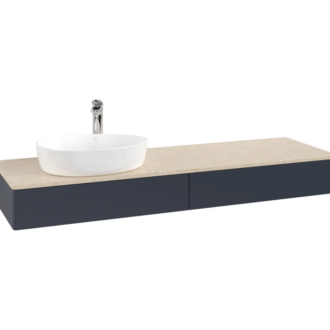 V&b antao servantskap 2 skuffer glatt 1600x190x500 venstre m/kranhull blå/créme