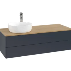 V&b antao servantskap 2 skuffer glatt 1200x360x500 venstre m/kranhull blå/eik