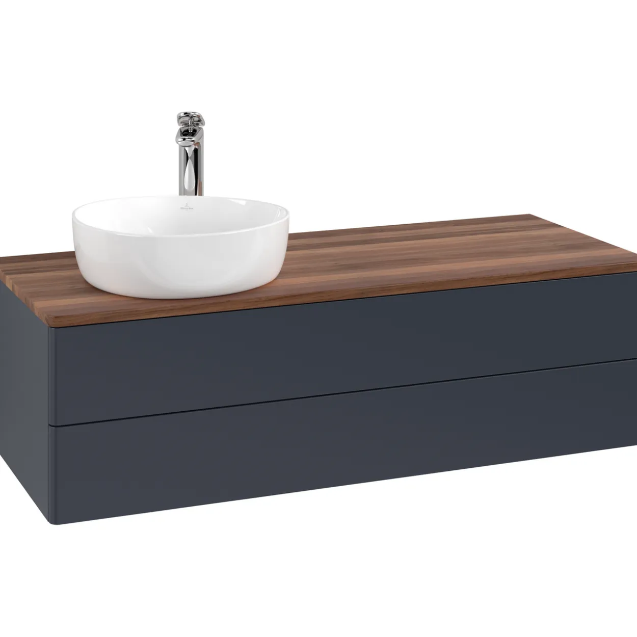 V&b antao servantskap 2 skuffer glatt 1200x360x500 venstre m/kranhull blå/valnøtt