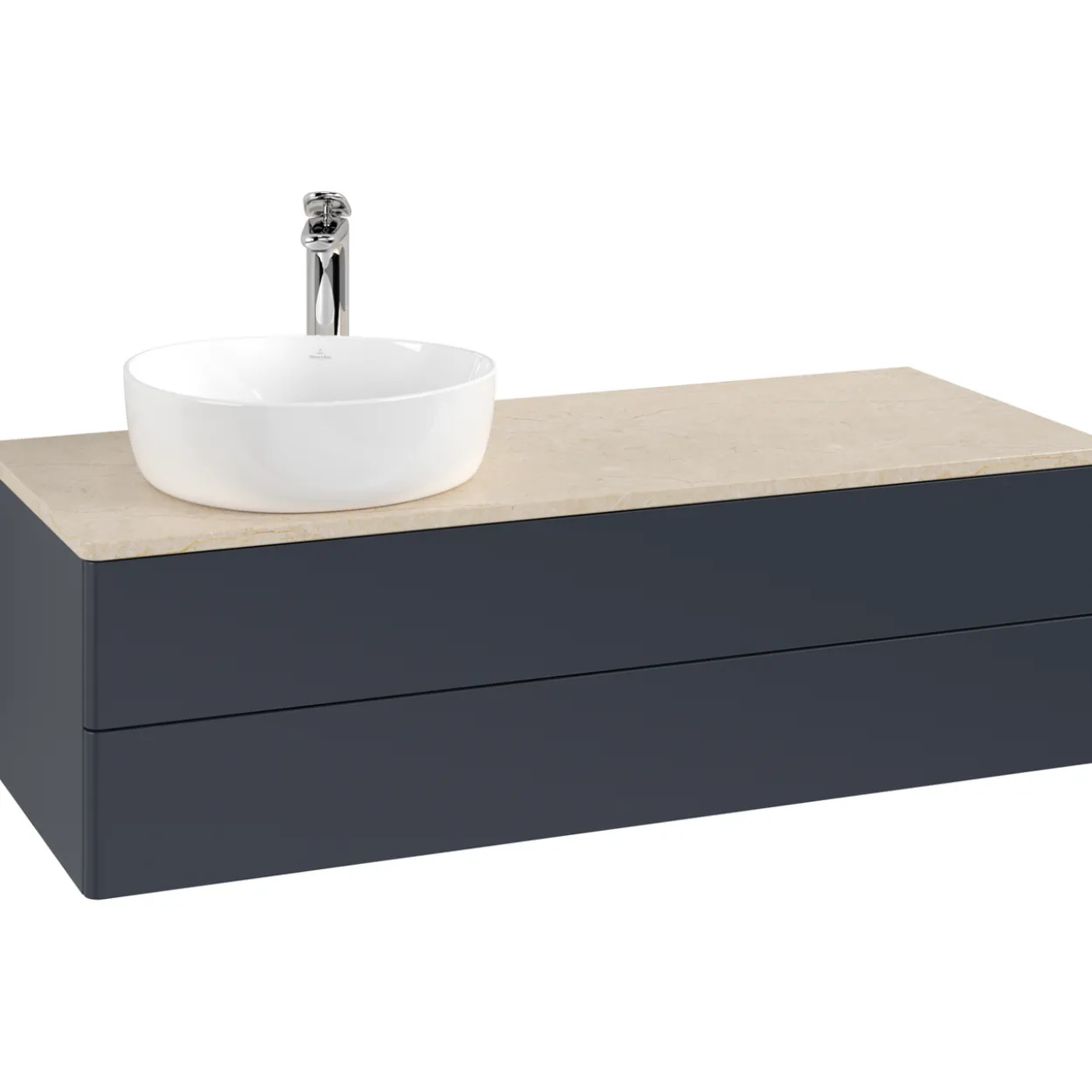 V&b antao servantskap 2 skuffer glatt 1200x360x500 venstre m/kranhull blå/créme