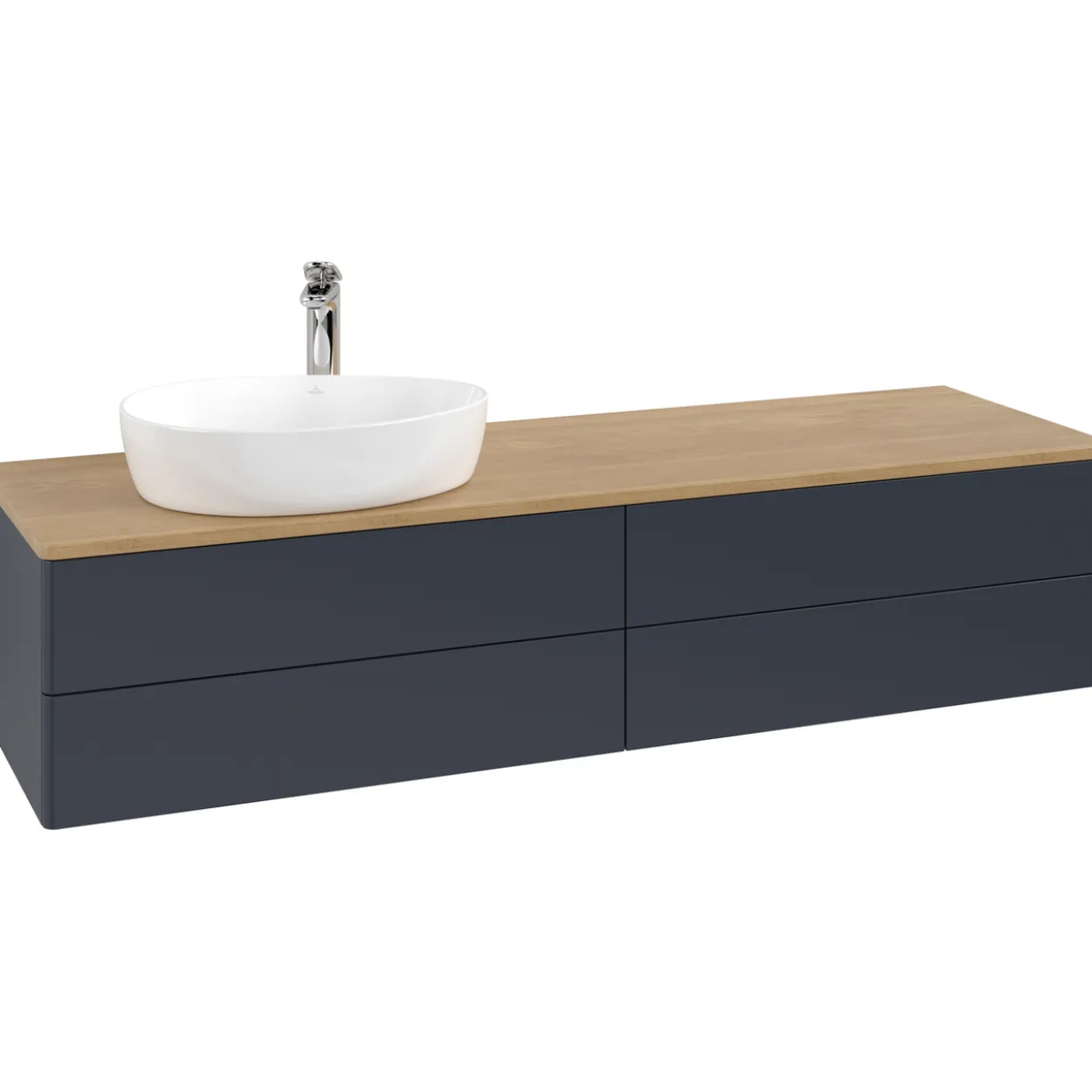 V&b antao servantskap 4 skuffer glatt 1600x360x500 venstre m/kranhull blå/eik