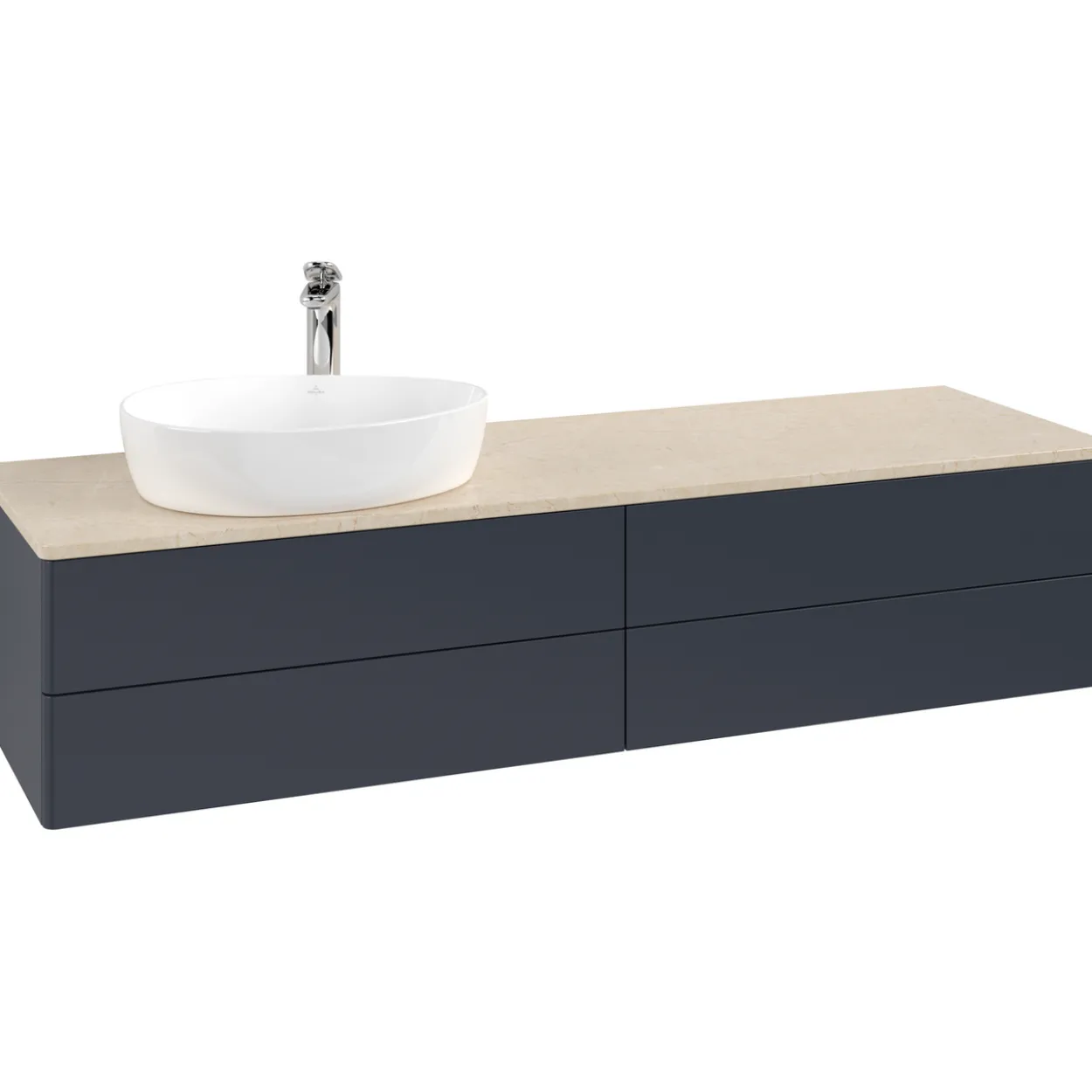 V&b antao servantskap 4 skuffer glatt 1600x360x500 venstre m/kranhull blå/créme