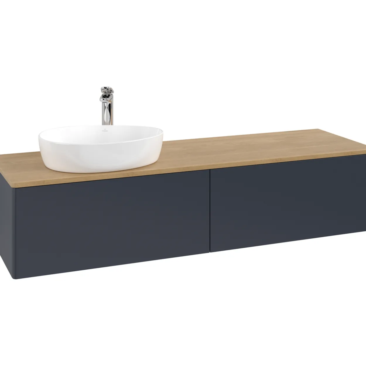 V&b antao servantskap 2 skuffer glatt 1600x360x500 venstre m/kranhull blå/eik