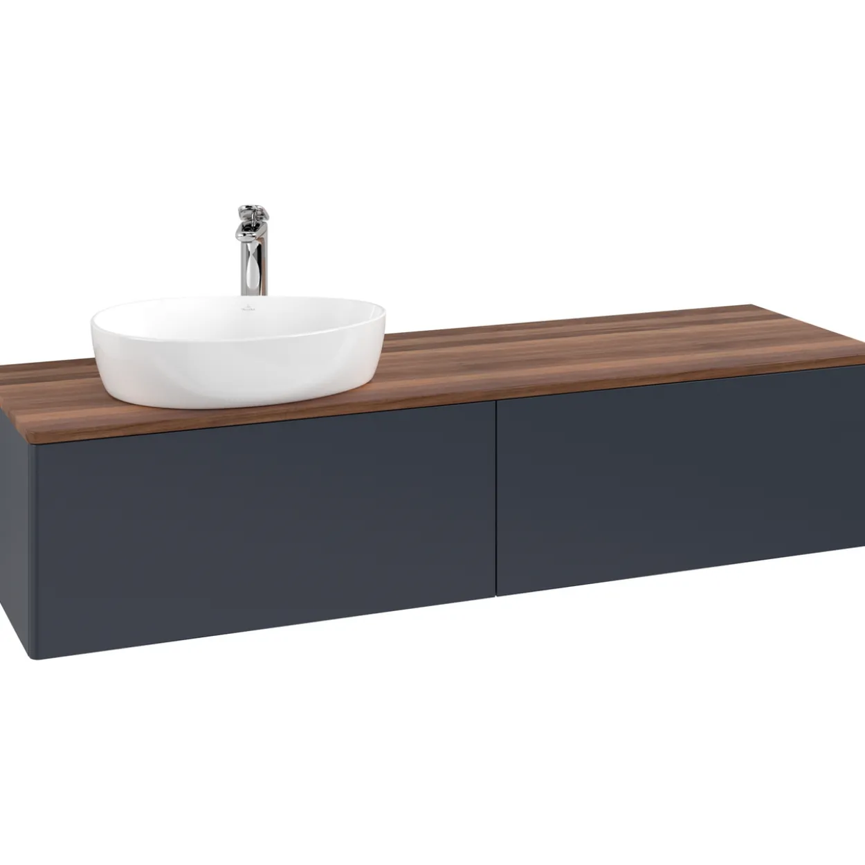 V&b antao servantskap 2 skuffer glatt 1600x360x500 venstre m/kranhull blå/valnøtt