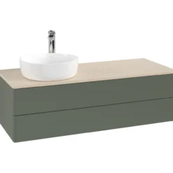 V&b antao servantskap 2 skuffer glatt 1200x360x500 venstre m/kranhull grønn/créme
