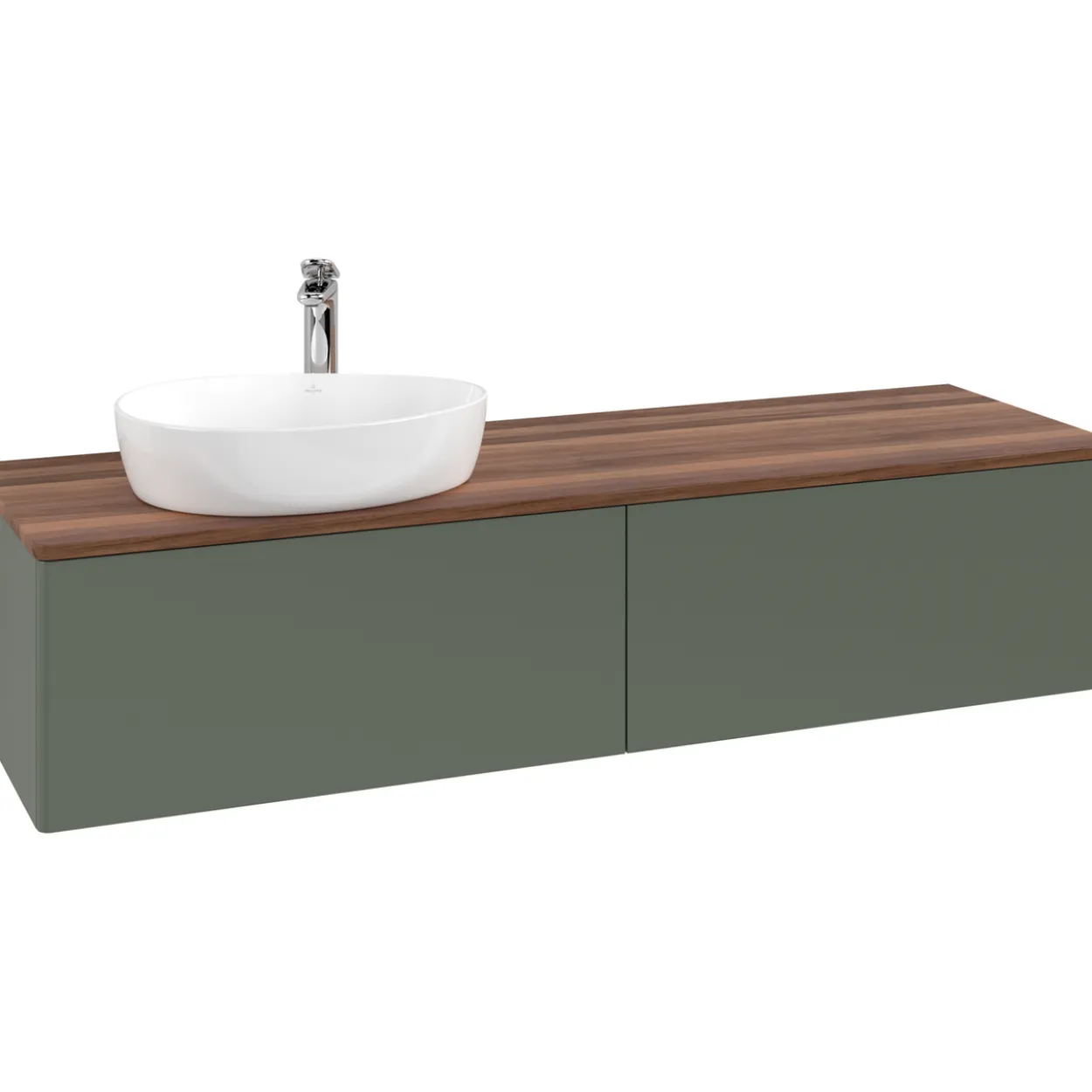 V&b antao servantskap 2 skuffer glatt 1600x360x500 venstre m/kranhull grønn/valnøtt