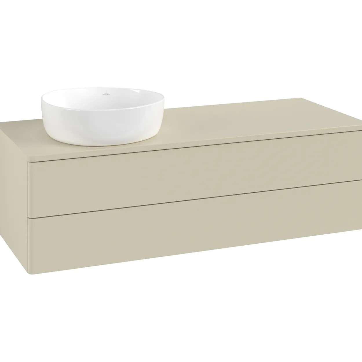 V&b antao servantskap 2 skuffer glatt 1200x360x500 venstre m/kranhull silkegrå