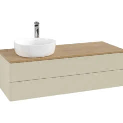 V&b antao servantskap 2 skuffer glatt 1200x360x500 venstre m/kranhull silkegrå/eik