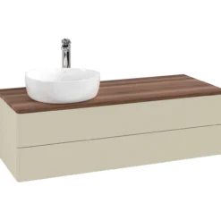 V&b antao servantskap 2 skuffer glatt 1200x360x500 venstre m/kranhull silkegrå/valnøtt