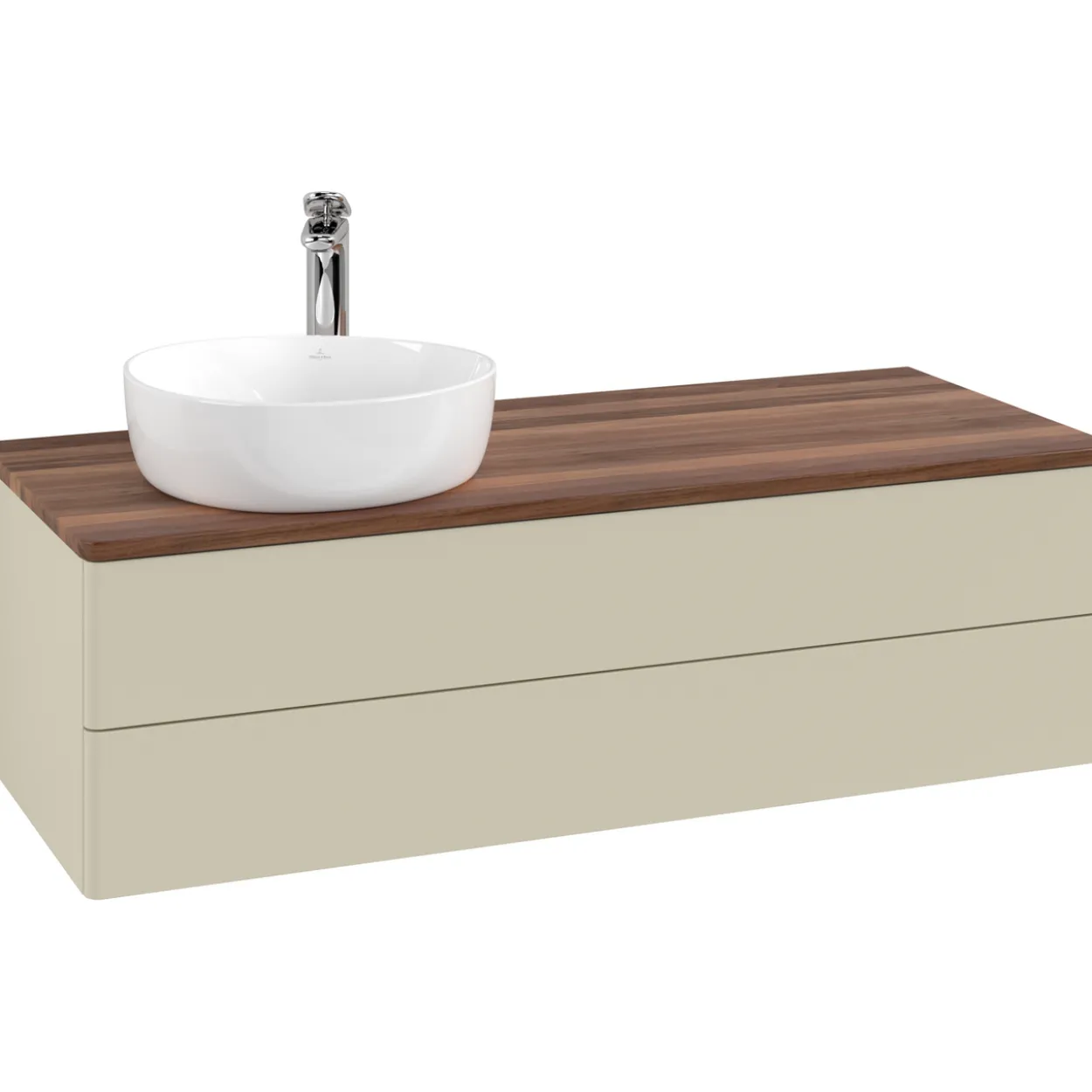 V&b antao servantskap 2 skuffer glatt 1200x360x500 venstre m/kranhull silkegrå/valnøtt