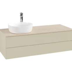 V&b antao servantskap 2 skuffer glatt 1200x360x500 venstre m/kranhull silkegrå/créme