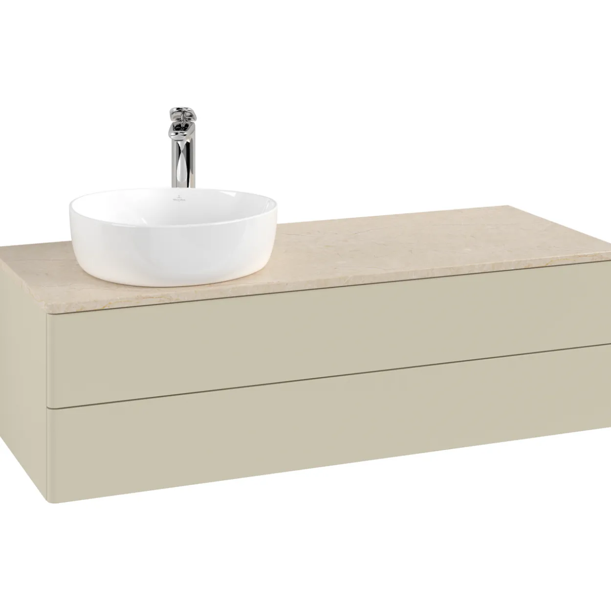 V&b antao servantskap 2 skuffer glatt 1200x360x500 venstre m/kranhull silkegrå/créme