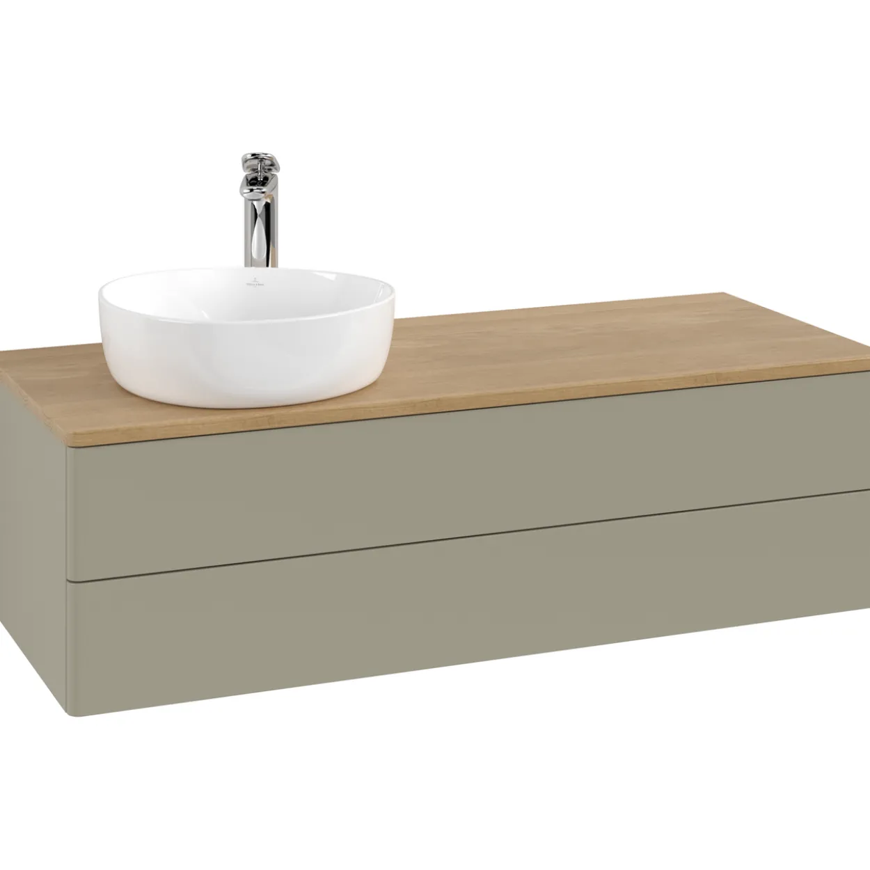 V&b antao servantskap 2 skuffer glatt 1200x360x500 venstre m/kranhull stengrå/eik
