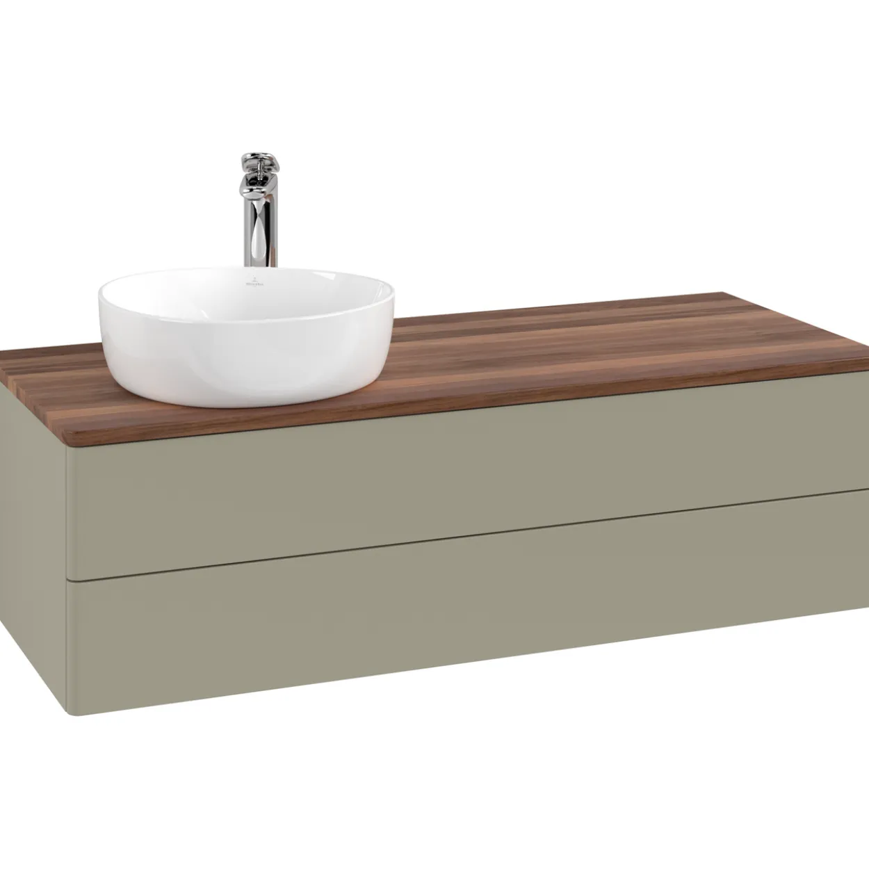V&b antao servantskap 2 skuffer glatt 1200x360x500 venstre m/kranhull stengrå/valnøtt
