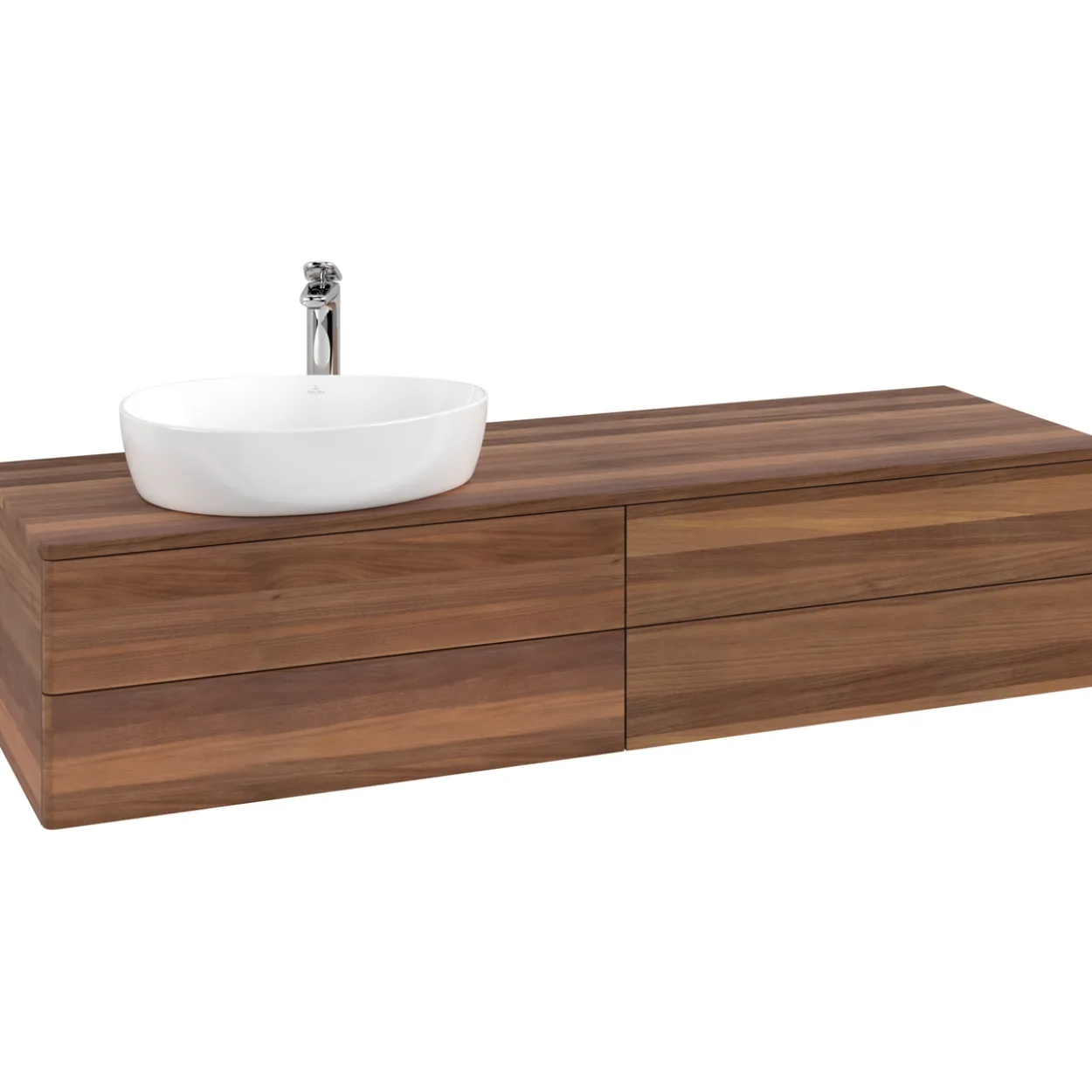 V&b antao servantskap 4 skuffer glatt 1600x360x500 venstre m/kranhull valnøtt/valnøtt