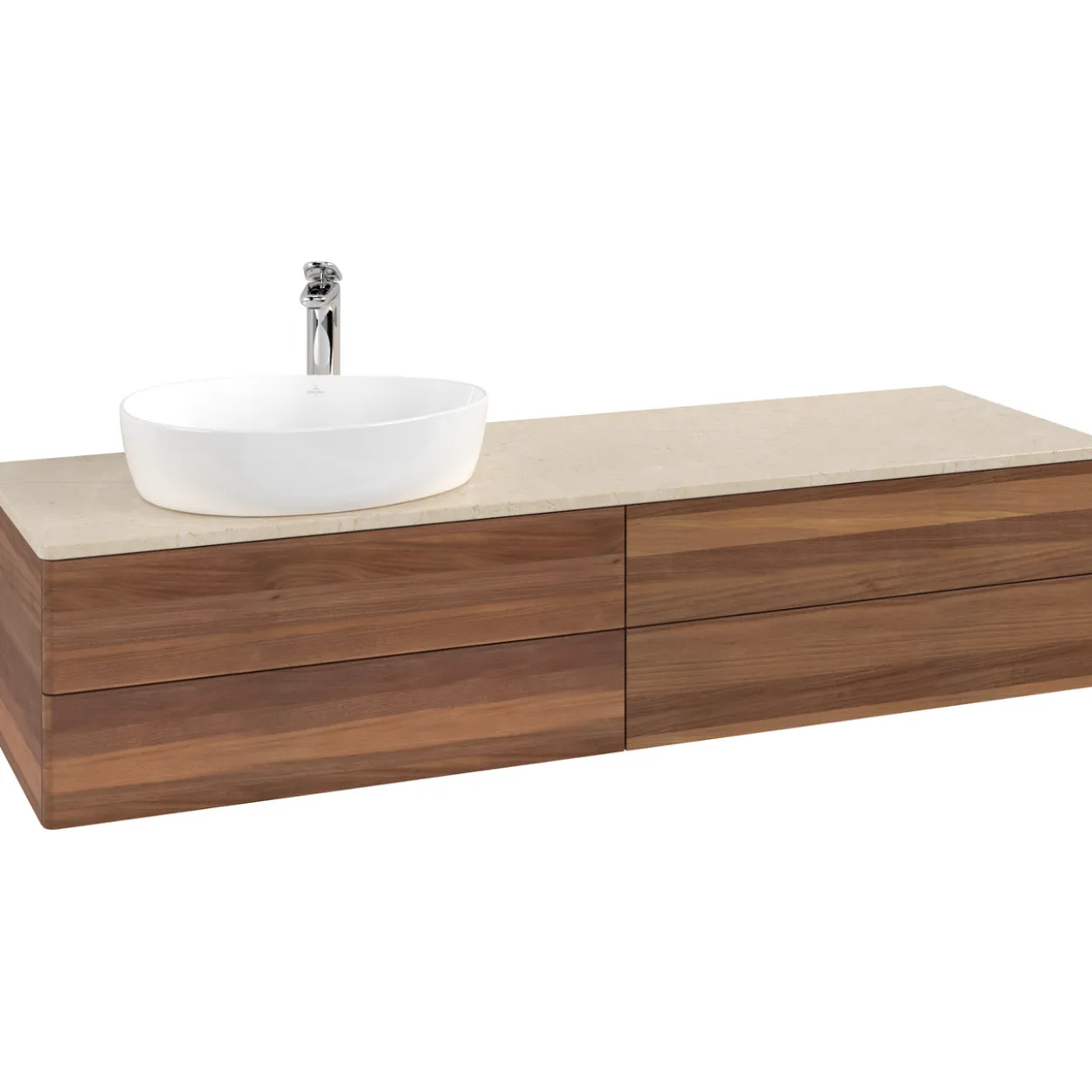 V&b antao servantskap 4 skuffer glatt 1600x360x500 venstre m/kranhull valnøtt/créme
